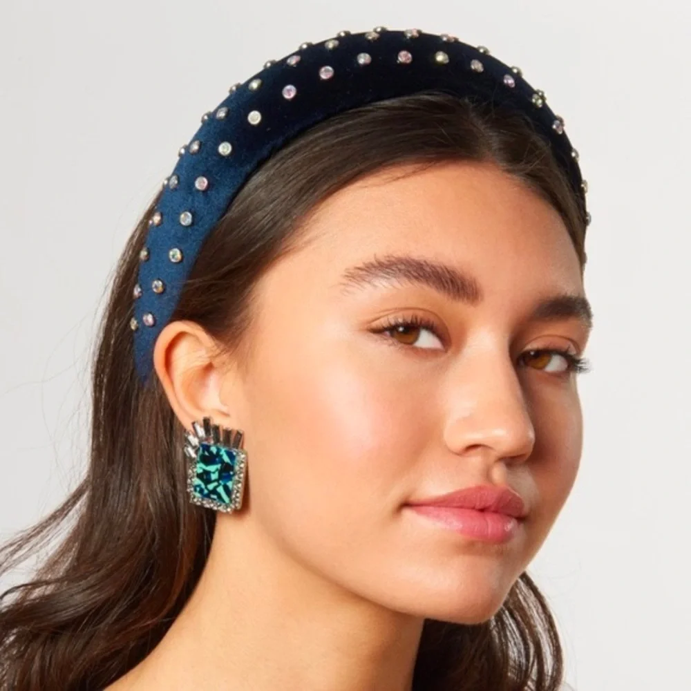 Lele Sadoughi Padded Navy Crystal Headband